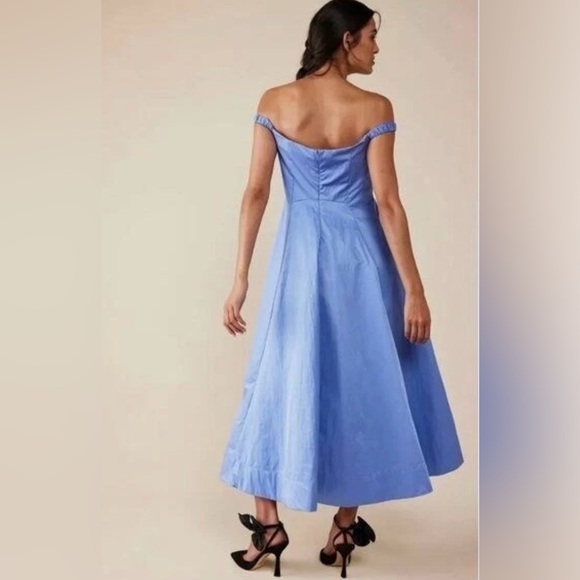 FREE PEOPLE Alinda Blue Off the Shoulder Midi Dress Pockets size 4 NWT $228.00 - Picture 3 of 9